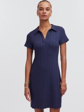 Madewell Navy Short-Sleeve Collared Midi Dress